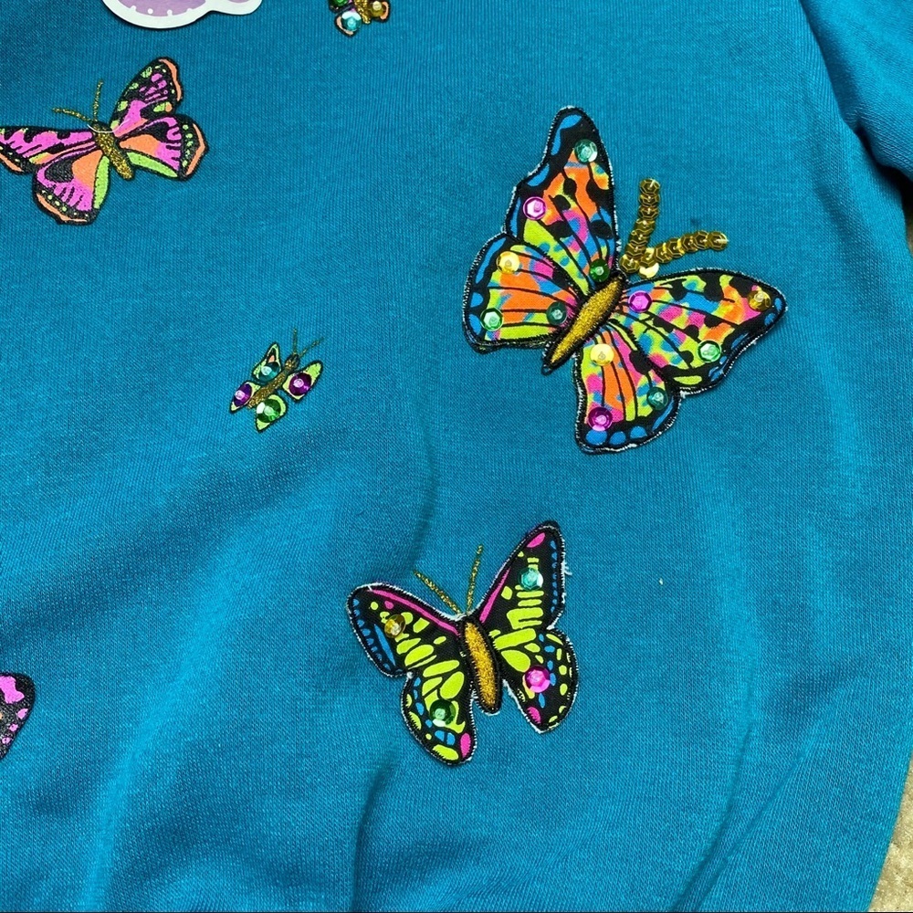 Vintage Zing Blue Butterfly Sweat Suit Girls 12 - Picture 3 of 8